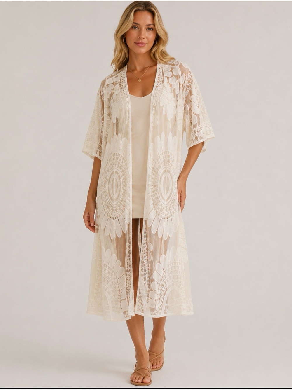 005 Women's white Rebellion Lace Kimono Robe - Lightweight Sheer Cover-Up